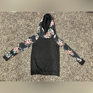 12 PM By Mon Ami Charcoal Hoodie with Floral Accents